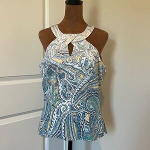 White House Black Market Blue and Yellow Print Halter